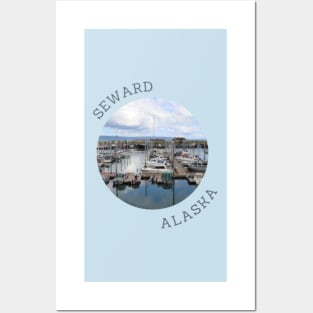 Seward Alaska Boat Harbor and Mountains Posters and Art